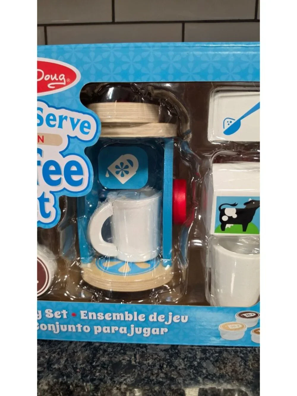MELISSA AND DOUG BREW AND SERVE COFFEE BARISTA WOODEN PLAY KITCHEN FAKE FOOD SET